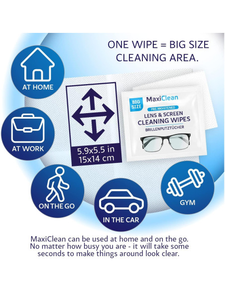 Toallitas para Lentes Maxi Clean 400 Pre-humedecidas 15x14cm