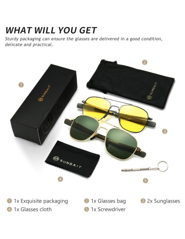 Gafas de sol piloto SUNGAIT polarizadas para hombres