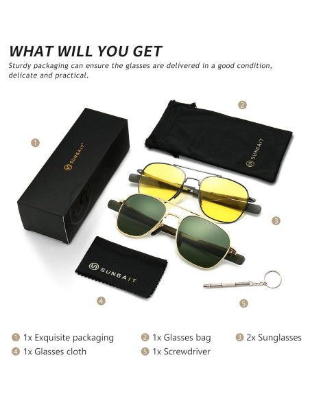 Gafas de sol piloto SUNGAIT polarizadas para hombres