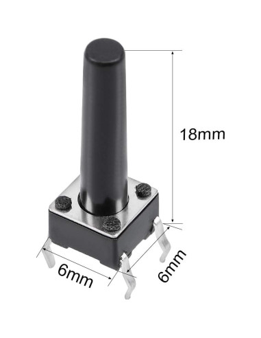 Interruptor Táctil Momentáneo uxcell 6x6x18mm 10PCS