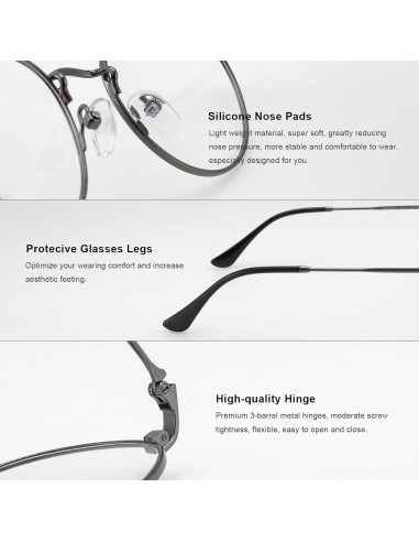 Gafas Redondas Metal Gris UV400 Anti Luz Azul 3.25x