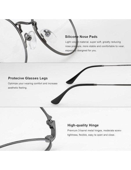 Gafas Redondas Metal Gris UV400 Anti Luz Azul 3.25x