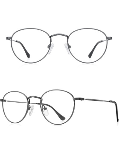 Gafas Redondas Metal Gris Anti Luz Azul 1.5x Vintage