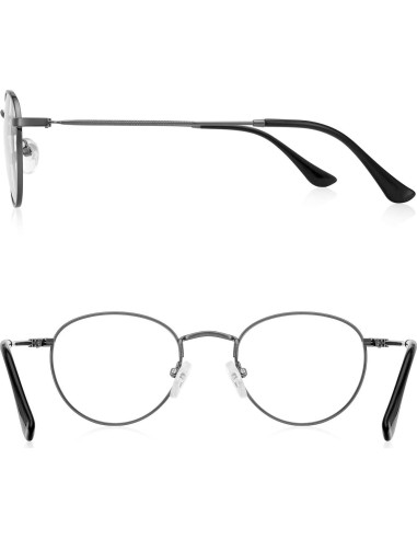 Gafas Redondas Metal Gris Anti Luz Azul 1.5x Vintage