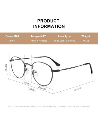 Gafas Redondas Metal Gris Anti Luz Azul 1.5x Vintage