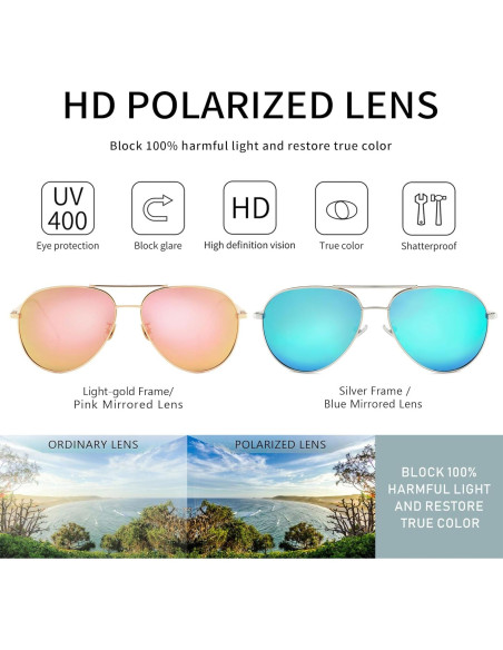 Gafas de sol aviador SUNGAIT - 2 pares polarizados ligeros Gafas de sol aviador SUNGAIT - 2 pares polarizados ligeros