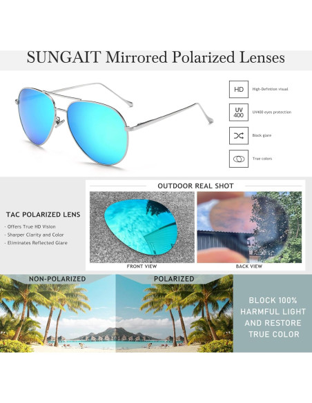 Gafas de sol aviador SUNGAIT - 2 pares polarizados ligeros Gafas de sol aviador SUNGAIT - 2 pares polarizados ligeros