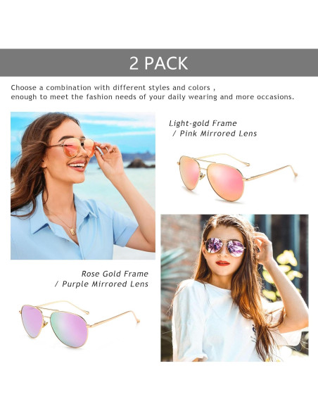 Gafas de sol aviador SUNGAIT - 2 pares polarizados espejados Gafas de sol aviador SUNGAIT - 2 pares polarizados espejados