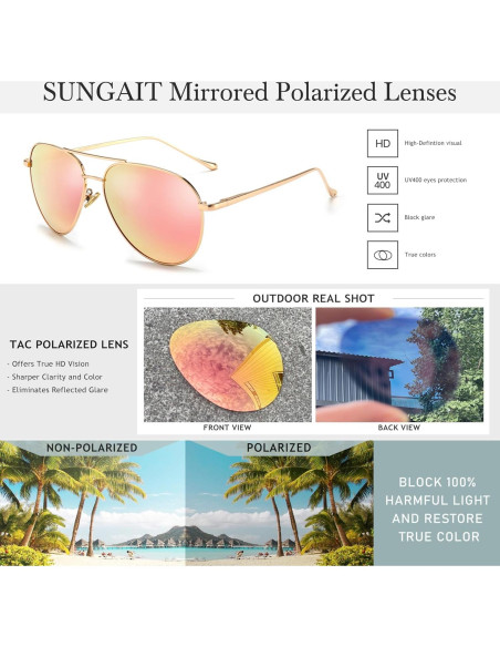 Gafas de sol aviador SUNGAIT - 2 pares polarizados espejados Gafas de sol aviador SUNGAIT - 2 pares polarizados espejados