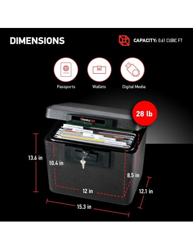Caja de Documentos Ignífuga SentrySafe 1170 Negra 34.5x38.9x30.7cm