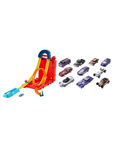 Juego de Pista Hot Wheels Builder Lata de Combustible 14 Piezas + 10 Autos 1:64