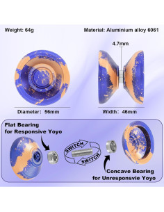 Yoyo Profesional HKSOD Metal Dorado y Azul con Accesorios 2