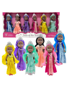 Conjunto de 6 Muñecas Princesas Pequeñas con Tiaras - 13.97 cm