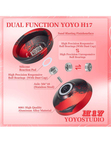 Yoyo Profesional YOYOSTUDIO H17 Doble Función Negro y Rojo