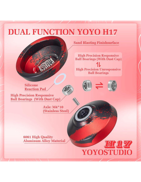 Yoyo Profesional YOYOSTUDIO H17 Doble Función Negro y Rojo
