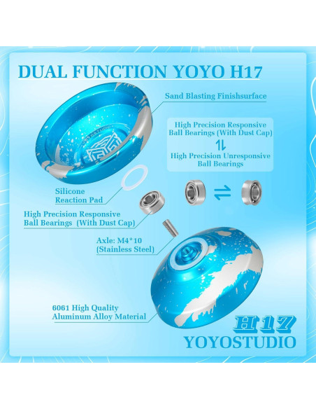 Yoyo Profesional YOYOSTUDIO H17 con Kit y Estuche Azul Plata