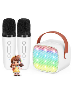 Mini máquina de karaoke VERKB con 2 micrófonos inalámbricos