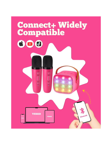 Mini máquina de karaoke VERKB K1 con 2 micrófonos y Bluetooth