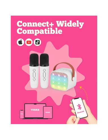 Mini máquina de karaoke VERKB con 2 micrófonos inalámbricos