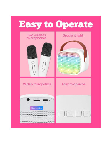 Mini máquina de karaoke VERKB con 2 micrófonos inalámbricos