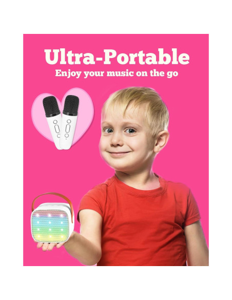 Mini máquina de karaoke VERKB con 2 micrófonos inalámbricos