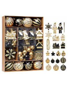 50 Adornos de Navidad FairyLee Negro Dorado a Prueba de Roto