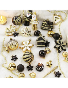 50 Adornos de Navidad FairyLee Negro Dorado 3-12.5 cm 2