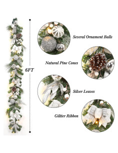 Guirnalda Navideña Iluminada GarveeHome 182 cm Plata 2