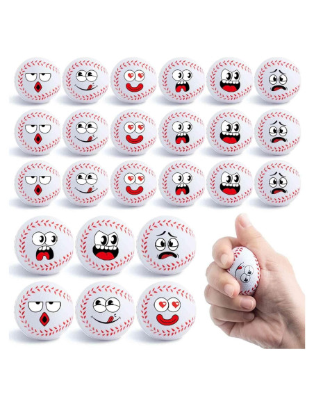 24 Mini Pelotas de Estrés de Béisbol con Caras Divertidas
