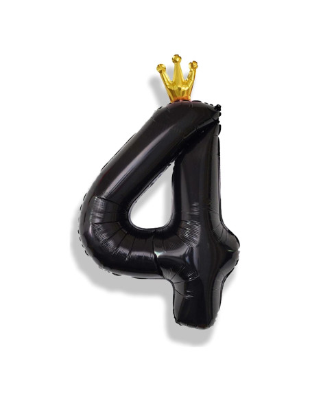 Globo de Número 4 Negro Crown 101,6 cm para Fiestas