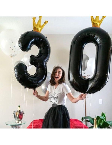 Globo de Número 4 Negro Crown 101,6 cm para Fiestas