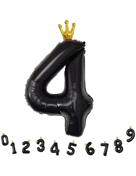 Globo de Número 4 Negro Crown 101,6 cm para Fiestas