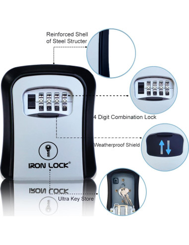 Caja de Llave Iron Lock Montaje en Pared Impermeable 4 Dígitos