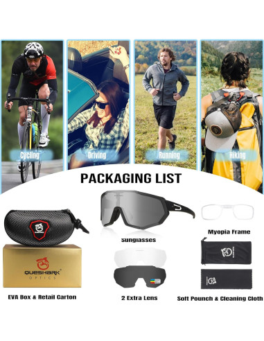 Gafas de Ciclismo Queshark con 3 Lentes Polarizadas