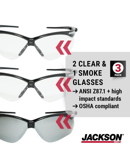 Gafas de seguridad Jackson SG - Lentes antiarañazos - 3 estilos
