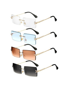 4 Pares Gafas de Sol Rectangulares Sin Montura Vintage
