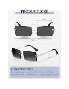 4 Pares Gafas de Sol Rectangulares Sin Montura Vintage 2