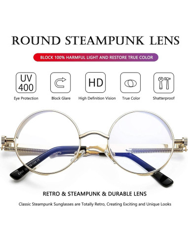 Gafas de sol redondas AIEYEZO Steampunk UV 100% bloqueadores