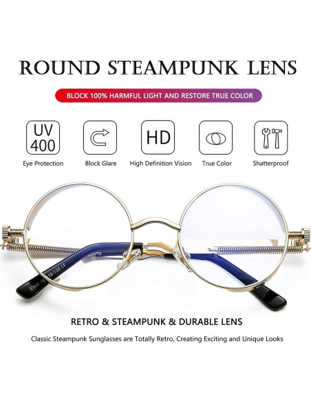 Gafas de sol redondas AIEYEZO Steampunk UV 100% bloqueadores
