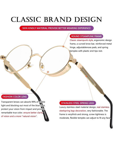 Gafas de sol redondas AIEYEZO Steampunk UV 100% bloqueadores