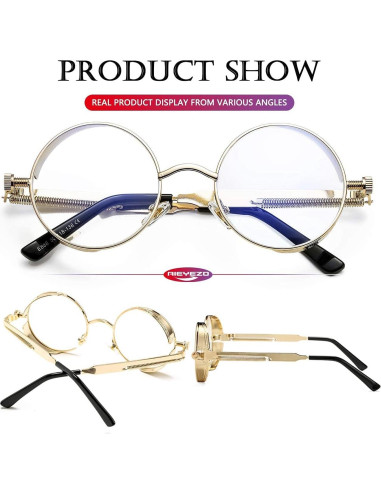 Gafas de sol redondas AIEYEZO Steampunk UV 100% bloqueadores