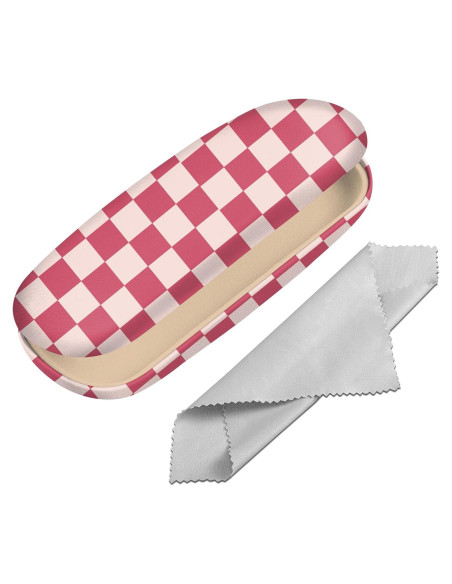Estuche para Gafas Duro PU Rosa Cuadrícula con Paño