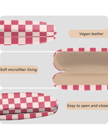 Estuche para Gafas Duro PU Rosa Cuadrícula con Paño