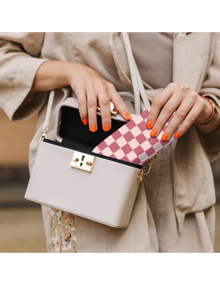 Estuche para Gafas Duro PU Rosa Cuadrícula con Paño