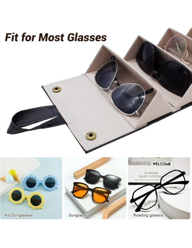 Organizador de Gafas de Sol PU Negro 5 Ranuras y 2 Paños
