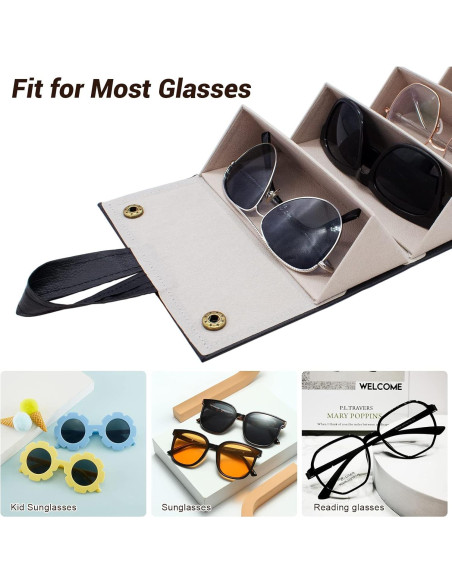 Organizador de Gafas de Sol PU Negro 5 Ranuras y 2 Paños Organizador de Gafas de Sol PU Negro 5 Ranuras y 2 Paños