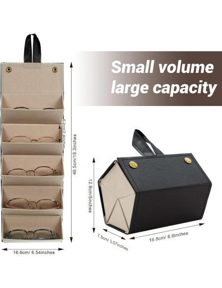Organizador de Gafas de Sol PU Negro 5 Ranuras y 2 Paños Organizador de Gafas de Sol PU Negro 5 Ranuras y 2 Paños