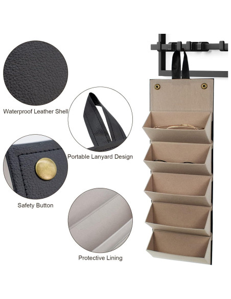 Organizador de Gafas de Sol PU Negro 5 Ranuras y 2 Paños Organizador de Gafas de Sol PU Negro 5 Ranuras y 2 Paños