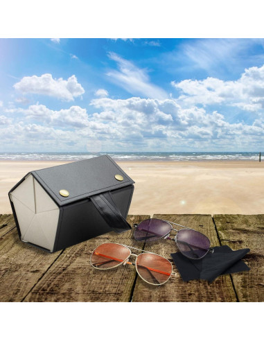 Organizador de Gafas de Sol PU Negro 5 Ranuras y 2 Paños