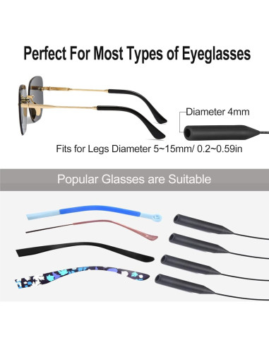 Correa Ajustable para Gafas 4pcs - Antideslizante Negro
